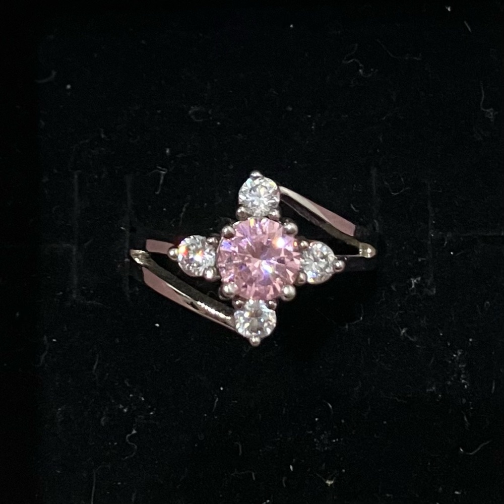 White Gold Plated Pink CZ Bypass Ring